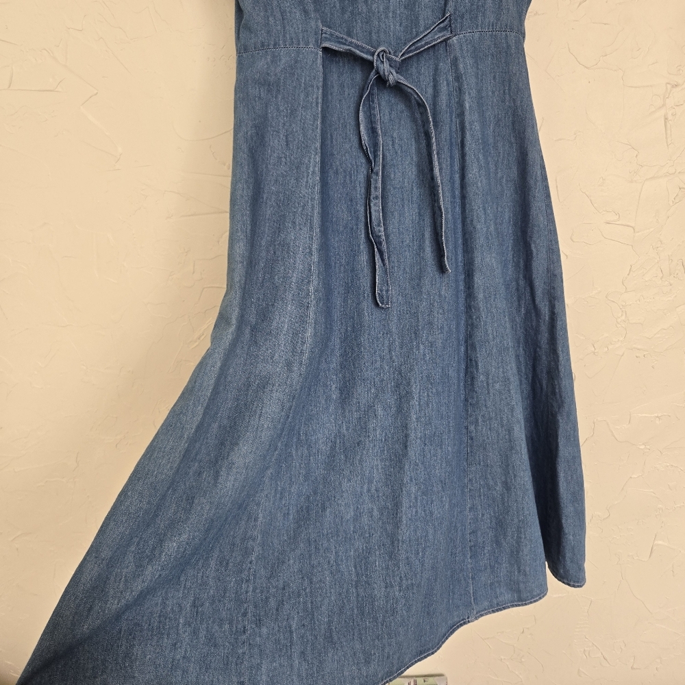 Vintage Daisy Trim Denim Jean Button Front Midi Dress, M - Picture 9 of 11